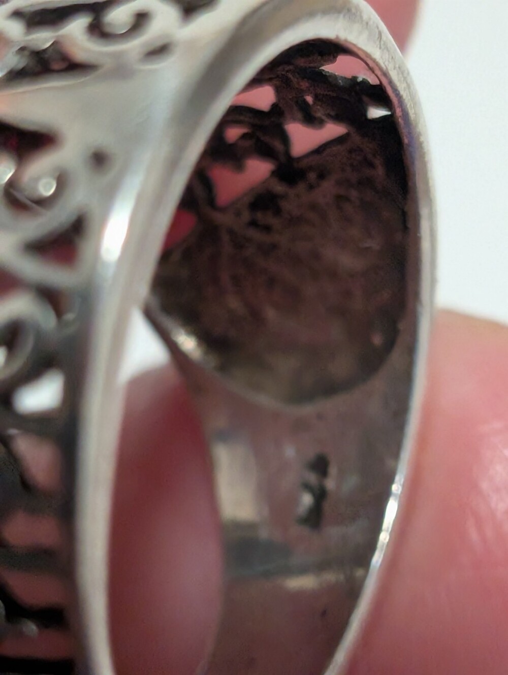 925 Sterling Silver Filigree Swirl Ring High Polished Wide Band - Picture 6 of 8